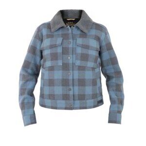 Noble Outfitters Womens M Work Jacket Blue/Gray Plaid Sherpa Durable Flannel